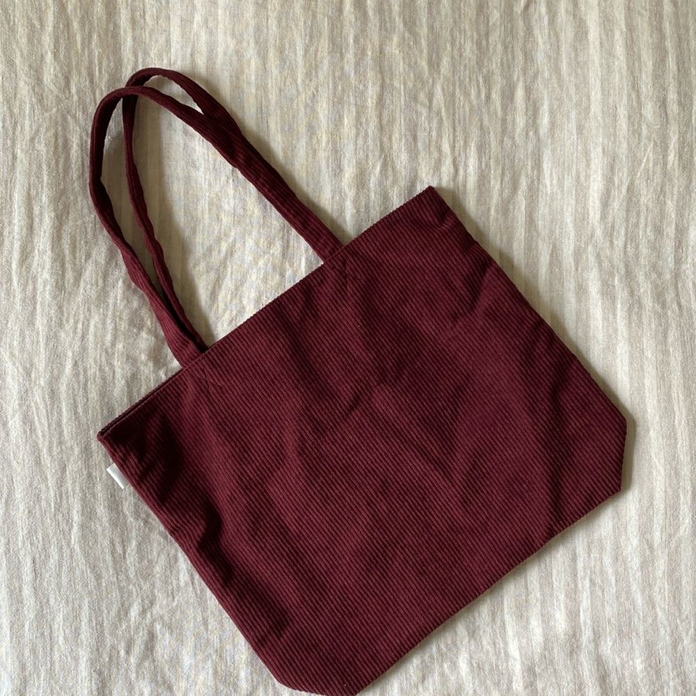 Burgundy corduroy tote bag